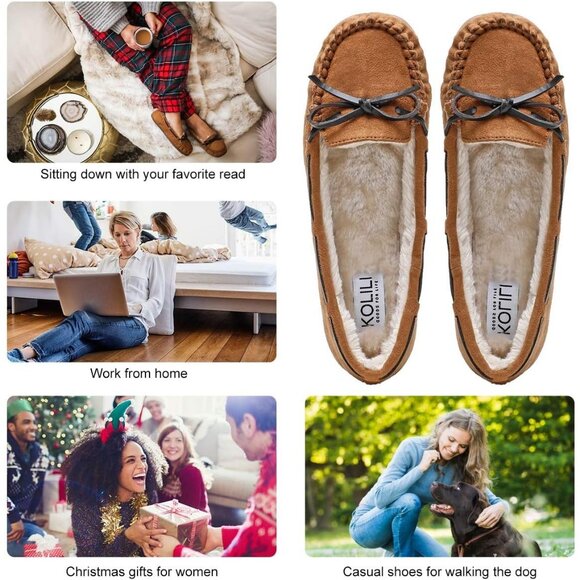 Women's Brown Faux Fur Warm Winter Cozy Durable Rubber Sole Slippers Boot Shoes - Picture 5 of 8